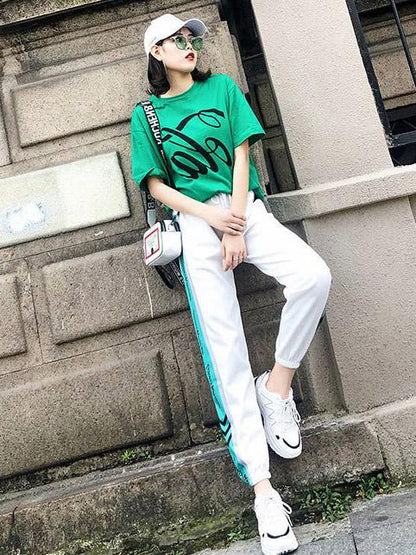 Fashion Printed Short Sleeves Casual Sport Suit
