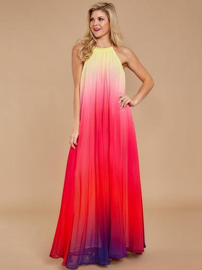 Backless Halterneck Gradient Maxi Dress