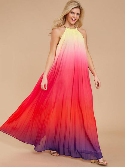 Backless Halterneck Gradient Maxi Dress