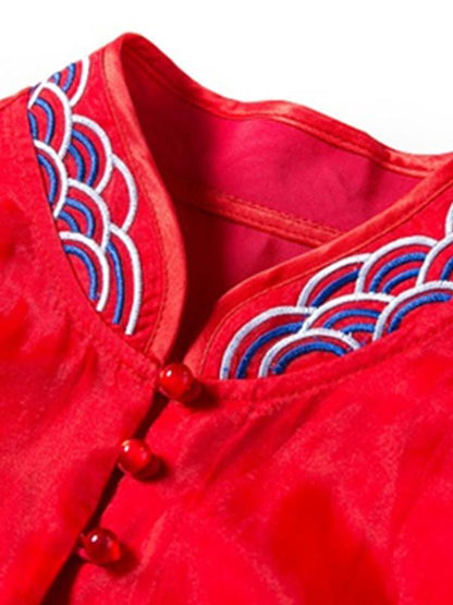 Long Original Dress in Red Color with Sea Print