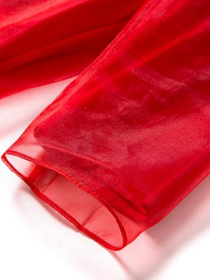 Long Original Dress in Red Color with Sea Print