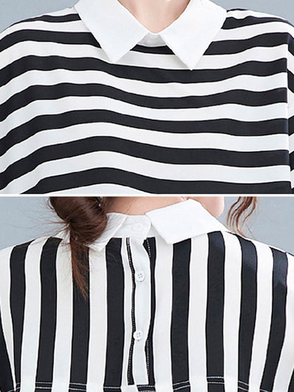 Urban Stripe Half Sleeve Lapel T-Shirt Top