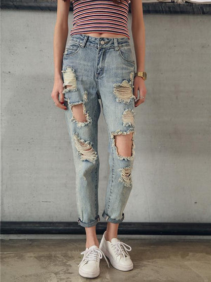 Ripped Loose High Waist Jeans Pants Bottoms