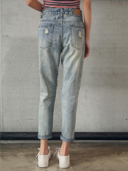 Ripped Loose High Waist Jeans Pants Bottoms