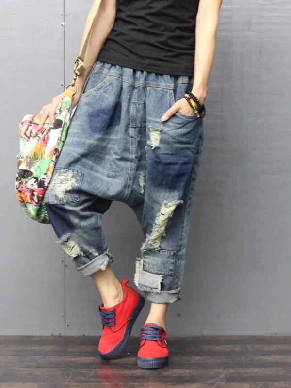 VINTAGE TATTERED MILL WHITE PATCHES JEAN PANTS