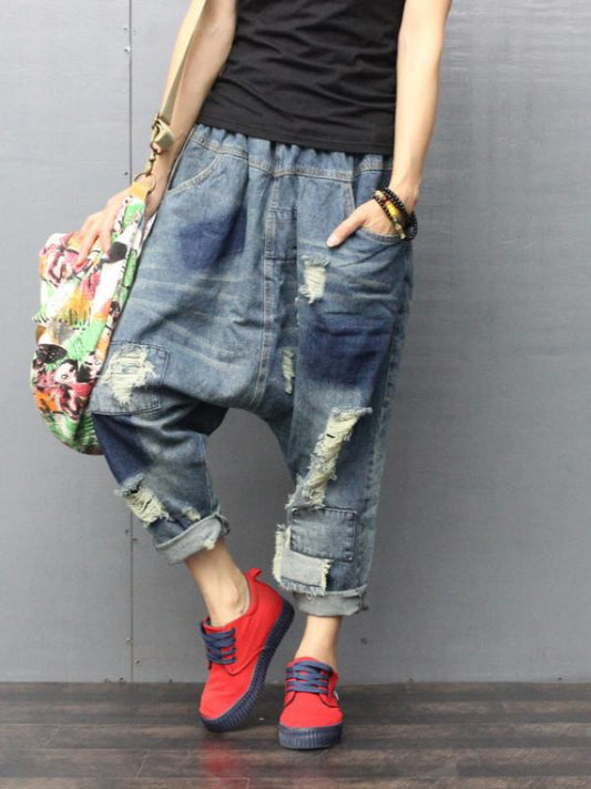 VINTAGE TATTERED MILL WHITE PATCHES JEAN PANTS