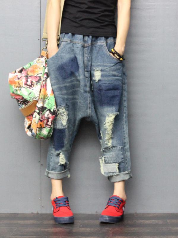VINTAGE TATTERED MILL WHITE PATCHES JEAN PANTS