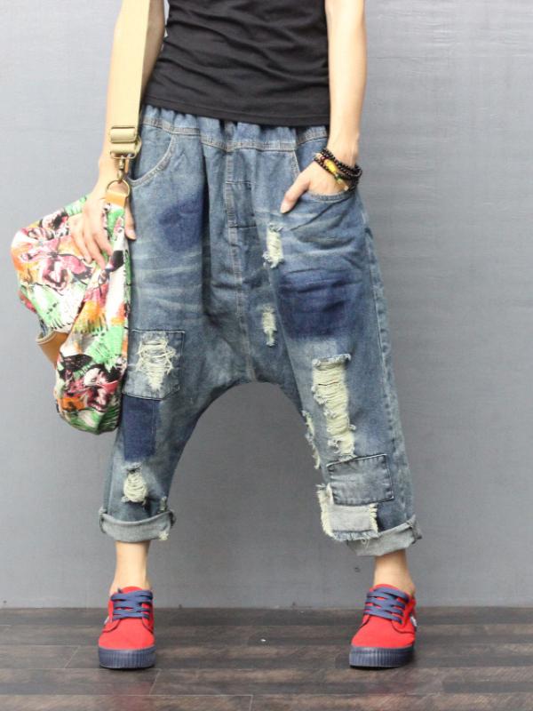 VINTAGE TATTERED MILL WHITE PATCHES JEAN PANTS