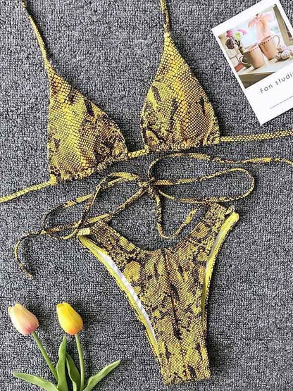 Lace Up Snakeskin Sexy Bikinis Swimwear