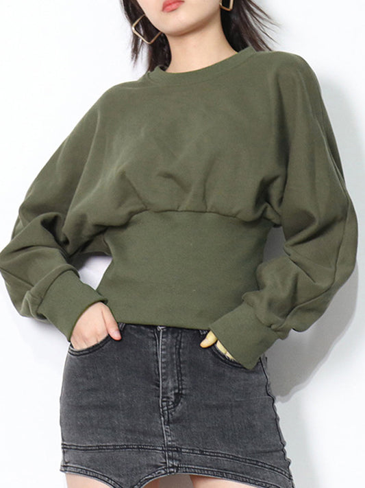 Simple Long Sleeves Green Split-Joint Sweatshirt Top