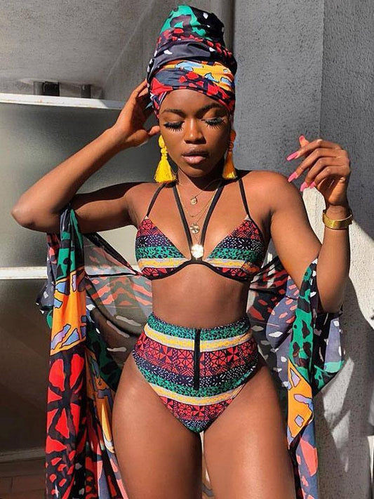 High Waist Striped Bikinis Swimwear