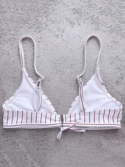 Fashion Stripes High Waisted Adjustable Bikinis Swimwear