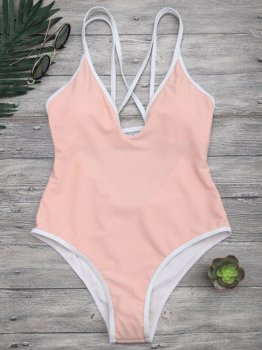 Fashion Solid Spaghetti Straps One-piece Swimwear