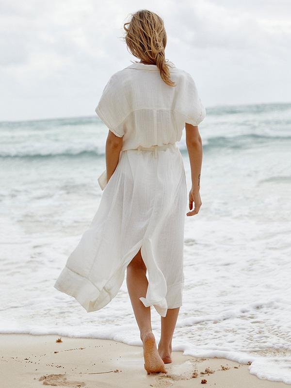 Solid Fresh Bandage Button-with Cover-up Swimwear