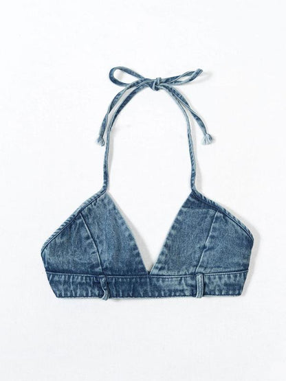 Sexy Lace-up V-neck Jean Sports Bra