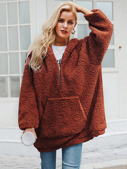Hooded Zipper Loose Coat Tops