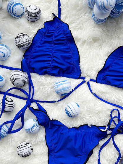 Solid Color Drawstring Bandage Bikini Swimwear