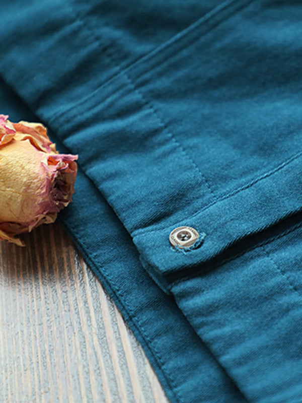 Casual Buttoned Drawstring Solid Color Batwing Sleeve Outerwear