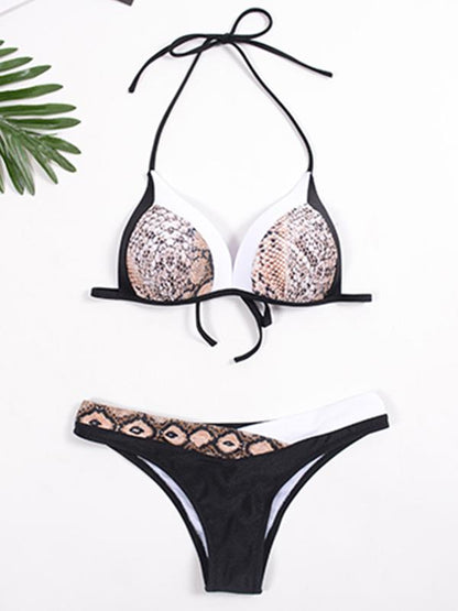 Contrast Lace Up Bikini Set