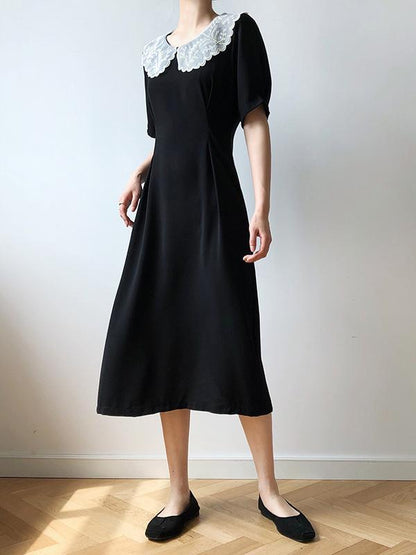 Original Empire Elasticity Lapel Lace Dress