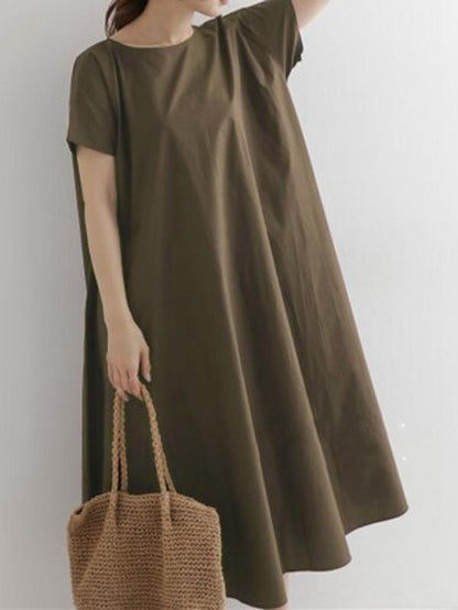 Loose A-line Pure Color Long Dress