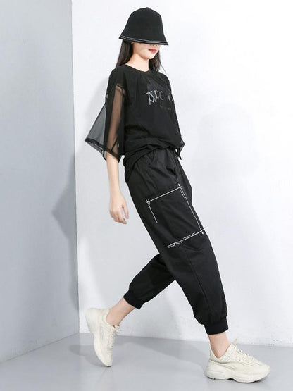 Loose Elastic Waist Design Tooling Harem Pants