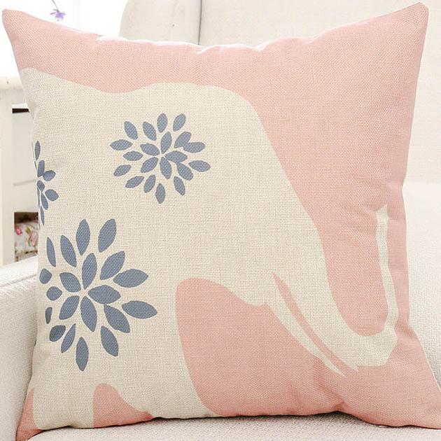 Pink Elephant & Flower Printed Cushion Pillow