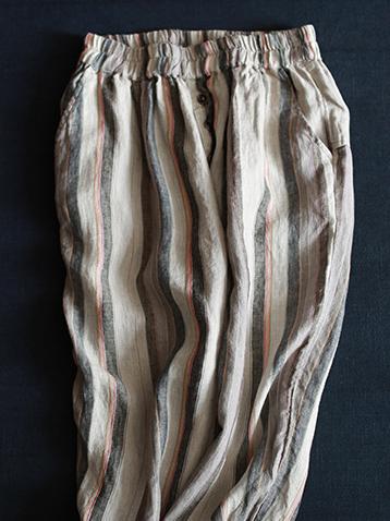 Ramie Cotton Vintage Striped Harem Linen Pants