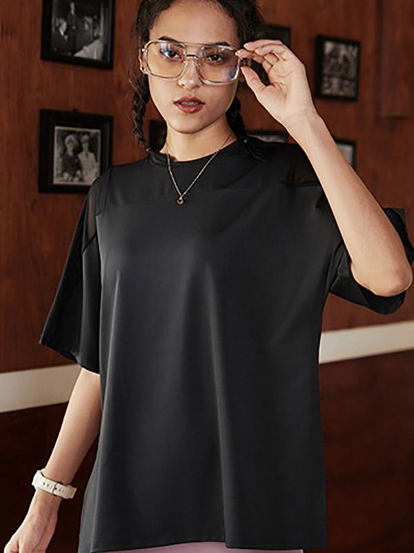 Loose Solid See-Through Yoga Tees