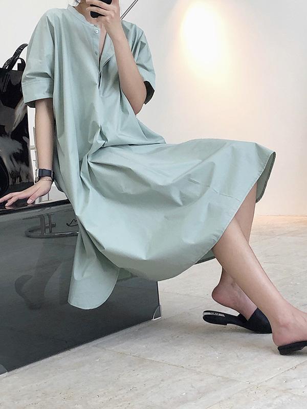 Original Solid Round-Neck Shirt Dress
