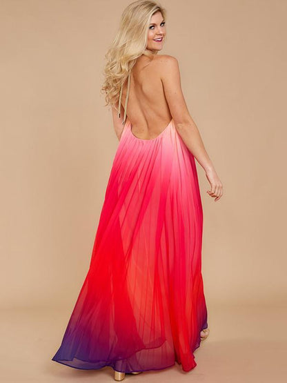 Backless Halterneck Gradient Maxi Dress