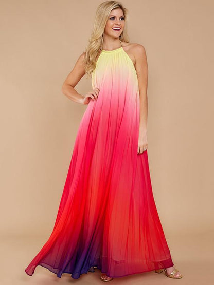 Backless Halterneck Gradient Maxi Dress