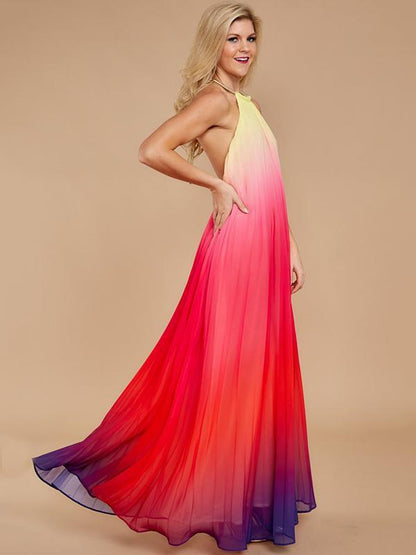 Backless Halterneck Gradient Maxi Dress