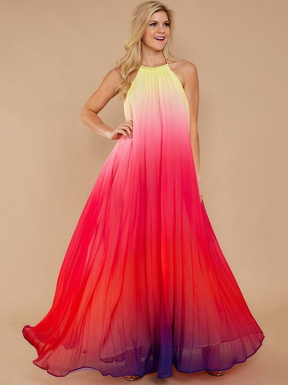 Backless Halterneck Gradient Maxi Dress