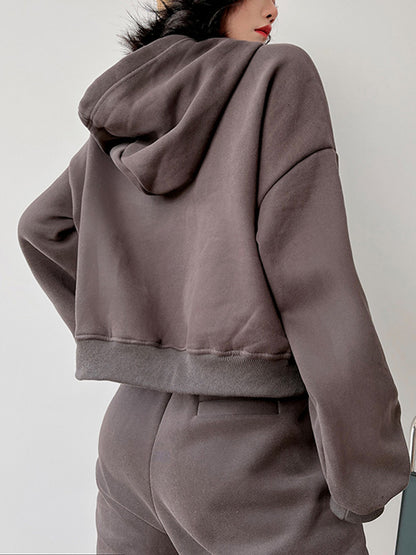 Casual Solid Color Loose Hoodies