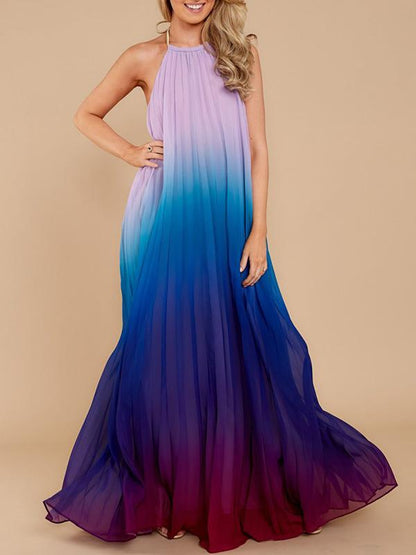 Gardient Backless Ruffled Maxi Dress