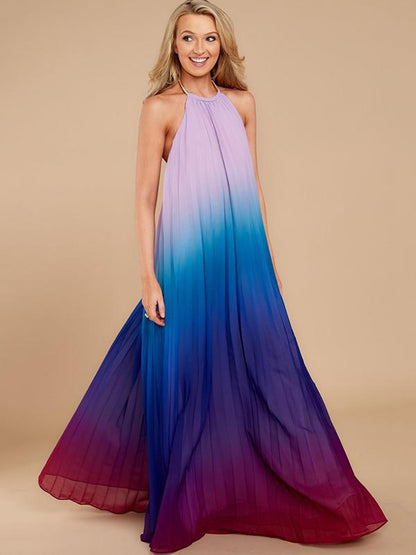 Gardient Backless Ruffled Maxi Dress