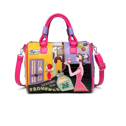 Creative Boston bag cartoon embroidery stitching bucket bag