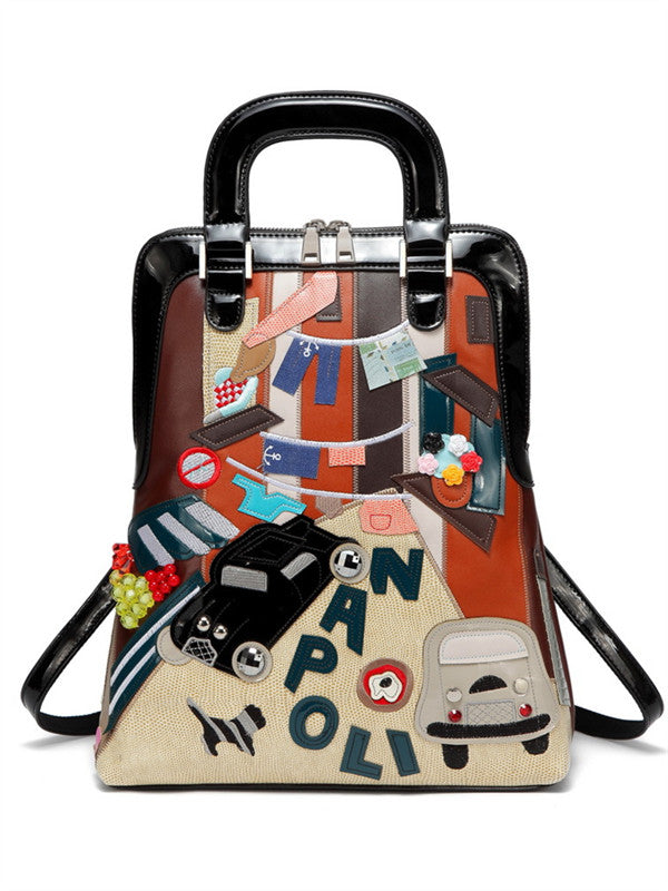 Casual creative mosaic car pattern backpack