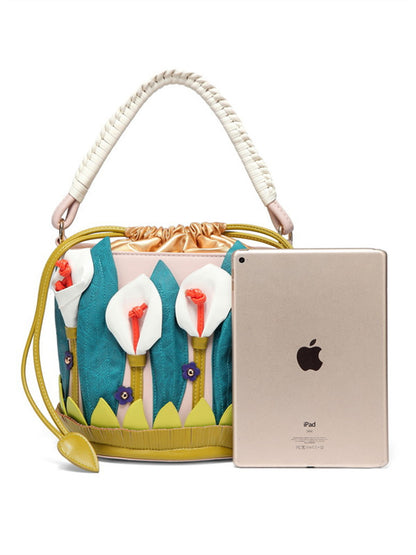 Green Flower Lily purely handmade bag