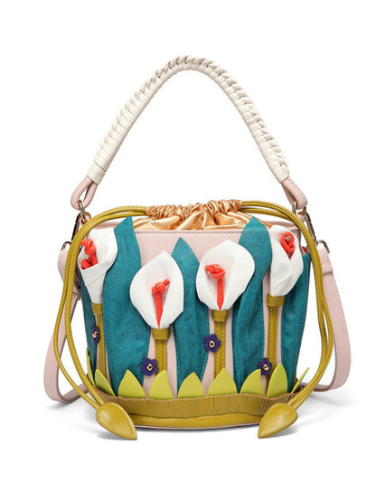 Green Flower Lily purely handmade bag