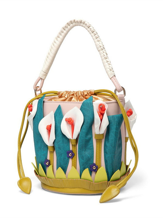 Green Flower Lily purely handmade bag