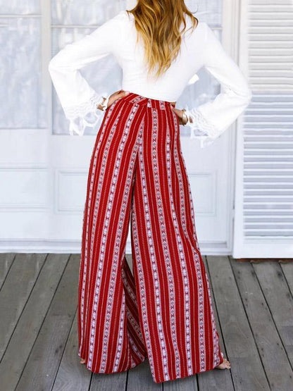 Striped Wide Leg Split Bottom Casual Pants