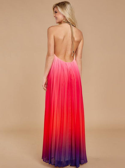Backless Halterneck Gradient Maxi Dress