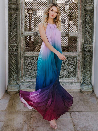 Halterneck Backless Gradient Maxi Dress
