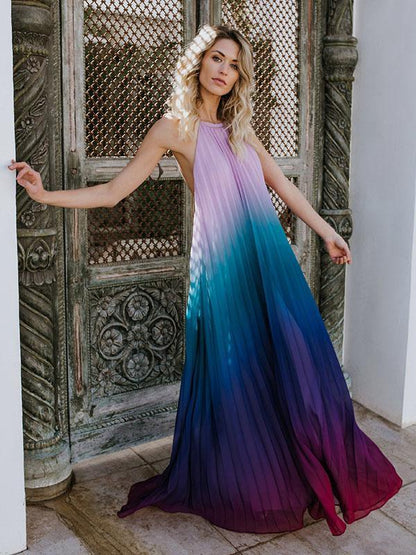 Halterneck Backless Gradient Maxi Dress