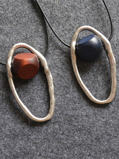 Laced Wooden Silver Combo Necklaces in Ancient Style
