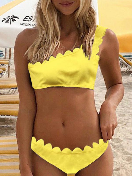 One Shoulder Scalloped Bikini Swimsuit