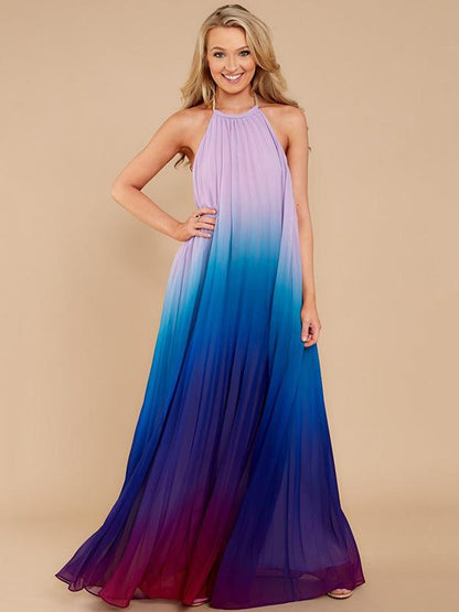Gardient Backless Ruffled Maxi Dress