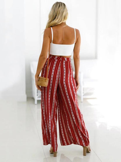 Striped Wide Leg Split Bottom Casual Pants